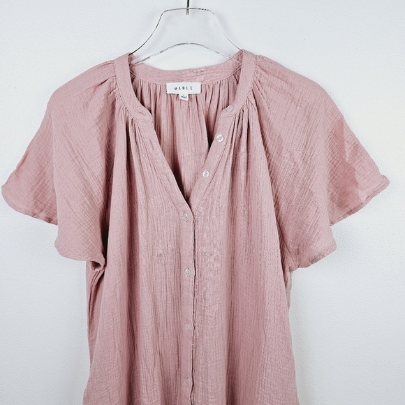 MABLE Pink Cotton Gauzy Flutter Sleeve Midi Dress, size Large - Picture 4 of 7